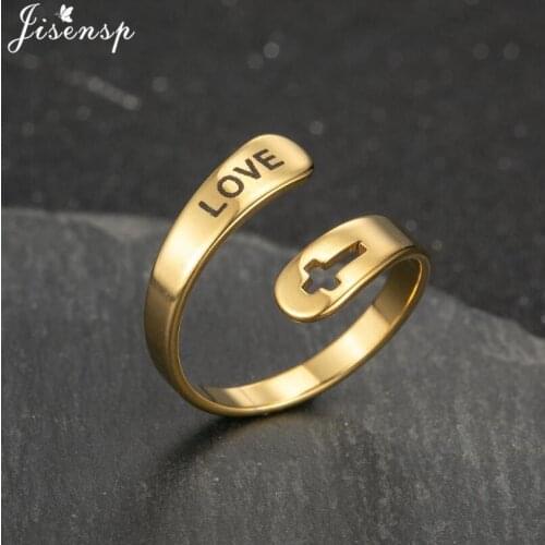 Jisensp 2021 Hot Stainless Steel Ring Minimalist Adjustable Heart Rings Love Jewelry for Women Punk Corss Ring Men Valentine Gif