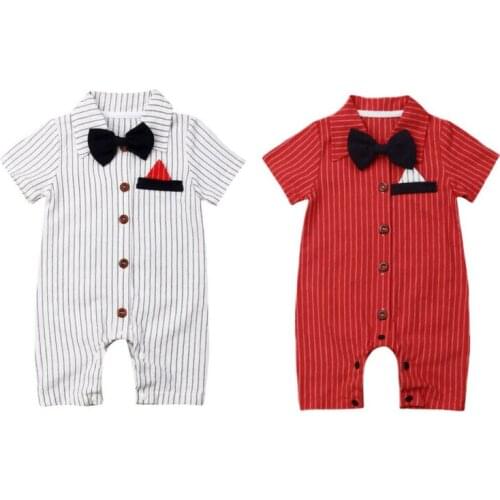 Baby Boy Wedding Christening Formal Short Sleeve Striped Romper Jumpsuit Clothes Newborn