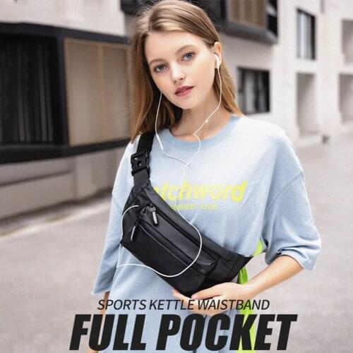 Leather Waist Bag Sports Pack Zipper Multi-Functional Outdoor Shoulder Slant Chest Bag with Earphone Hole