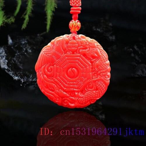 Red Jade Dragon Phoenix Pendant Carved Necklace Jadeite Natural Jewelry Charm Women Amulet Fashion Chinese Gifts Men