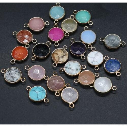 Natural Stone Round Pendant Amazonite Lapis Lazuli Crystal Agates Charms Connector for Jewelry Making DIY Necklace Earring Gift