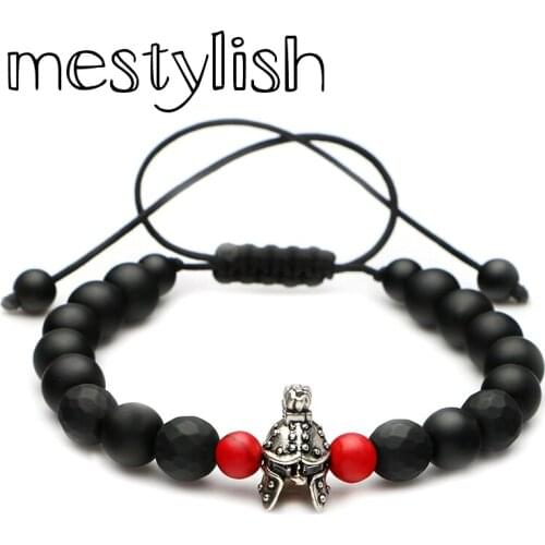Mestylish Antique Helmet Bracelet Hand Woven Braided Men Women Bracelet Nature Stone Onyx Beads Macrame Bangles Jewelry