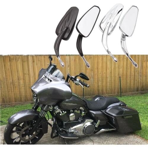 Motorcycle Flaming Chrome/Black Side Mirrors for Harley-Davidson Softail Standard FXST Glide Electra Road Custom Dyna Touring