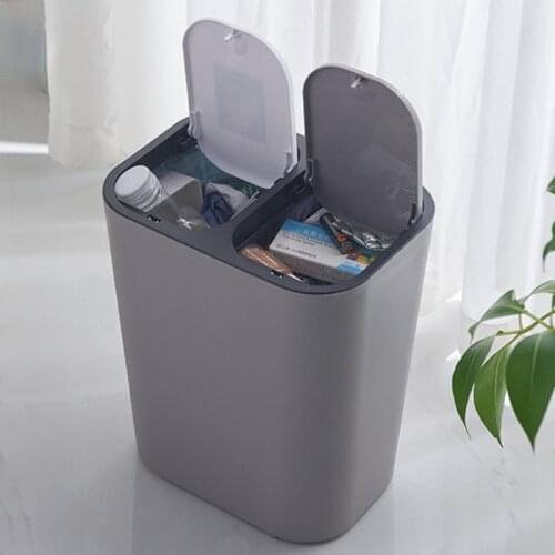 Bathroom Kitchen Trash Can Garbage Wastebaske Classified Dry and Wet Two-Class Rubbish Bin with Lid
