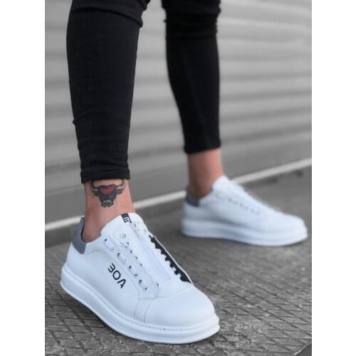 BA0170 Laced Up Zipper White Gray High Outsole Male Boots