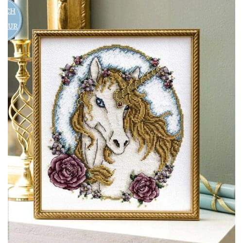 Top Quality Gold Collection Counted Cross Stitch Kit Unicorn majestic Rose Cloud Horse Free Shipping