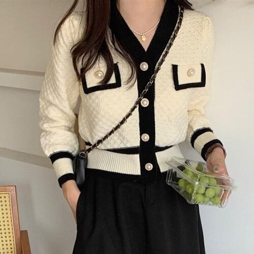 New 2021 Women Autumn Winter Sweaters V-Neck Buttons Cardigans Knitwear Fashionable Vintage Elegant Lady Tops