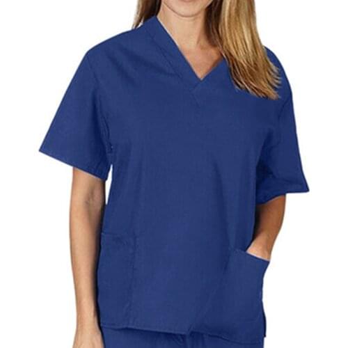 S-3XL 5Colors Solid Fast-drying V-neck Short Sleeved Nursing Uniform With Pocket Casual Lsolated Cloth Woman Top T-shirt