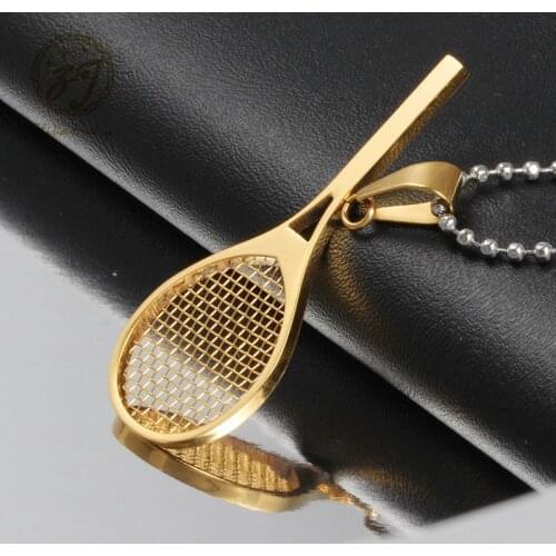 Zhijia New Mini Cute Sport 316L Stainless Steel Tennis Racket Pendants Necklaces for Women Men Free 24 inch Chain Free Shipping