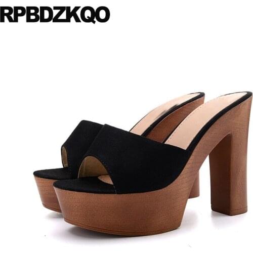 Chunky Fashion Shoes 2021 Women Fetish 5 Sandals Stripper Black Plain Platform High Heel Chinese Exotic Dancer Slides Slippers
