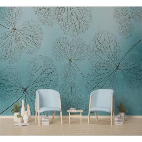 Custom 3d wallpaper mural-small fresh green leaves watercolor style nordic minimalist tv background wall