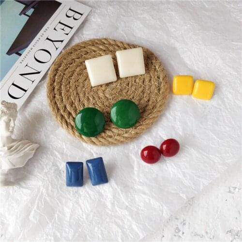 Simple Geometric Square Round Acrylic Stud Earrings for Women Wild Korean Temperament Red Heart Ear Jewelry Party Girl Gifts