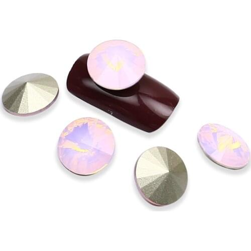 Pink Opal Rivoli Fancy Loose Strass Rhinestones Crystal K9 Glass For Clothes Nails Art Decorations Pointback Diamonted Applique