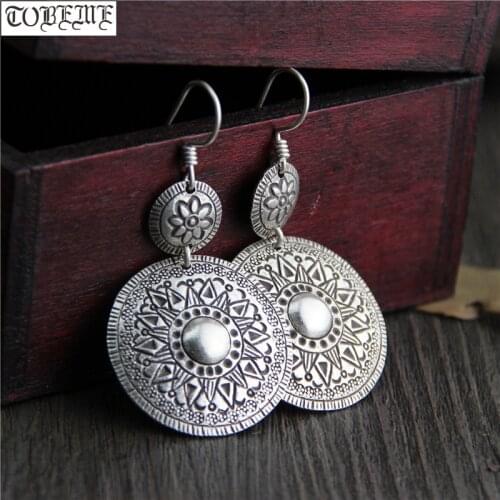 Handcrafted 100% 925 Silver Flower Earrings Thailand Silver Women Earrings Pure Silver Bohemia Drop Earrings Lucky Symbol