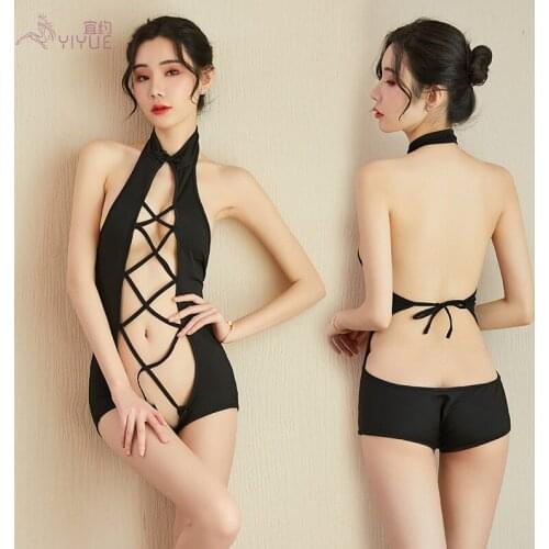 Sexy underwear dead reservoir water series classical cheongsam style sexy cross hollow jumpsuit women