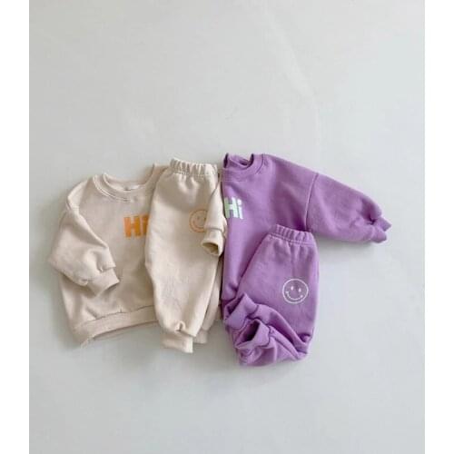 Spring New Toddler Baby And Girl Fashion Cotton Long Sleeve Sweater + Kid Solid Soft Trousers 2pcs Clothes Set