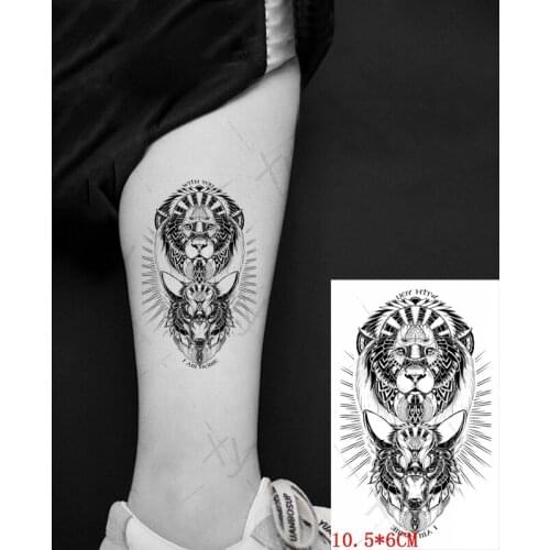 Waterproof Temporary Tattoo Stickers Wolf Animal Indian Totem Lion Head Tattoo Children Body Art Fake Tattoos for Men Women