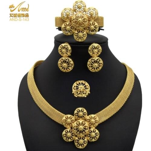 Jewelry Sets For Woman African Bridal Wedding Gifts Party Saudi Arabia Jewellery Gold Color Bracelets Necklace Earrings Ring Set