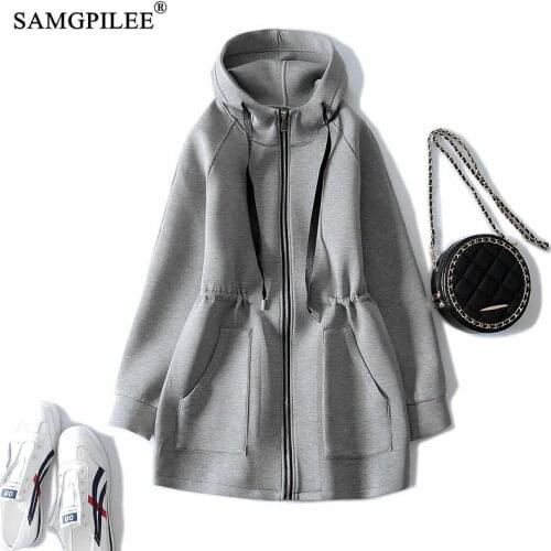 Women Jackets European French Casual High Waisted Three Dimensional Space Cotton Cardigan Zipper Mid Length Sweatshirts Coat 4XL