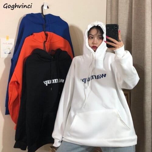 Women with Hat Hoodies Thickening Sweatshirts Loose Casual Print Pullover Pockets Student All-match Fashion Korean Style Ulzzang