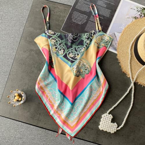 Women Sexy Camisole Beach Casual Printed V-neck with Halter Camisole Backless Bowknot Drawstring Underwear Vest