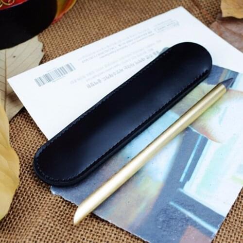 1pc Leather Handcrafted Single Pen Pencil Bag Holder Storage Sleeve Pouch