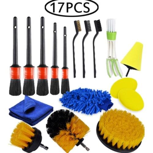 17Pcs/Set Car Wash Beauty Cleaning Brushes Power Scrubber Drill Brush For Car Leather Air Vents Rim Dirt Dust Clean Tools