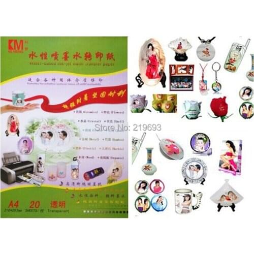 20 pieces Free shipping,A4 size clear/transparent color,inkjet water decal slide transfer paper