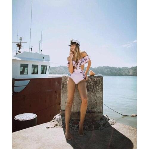 2019 Sexy bikini Set High Waist Swimwear Women Striped Biquini Ruffled Swim Bathing Suit White Blue Swimsuit Vintage Bikinis