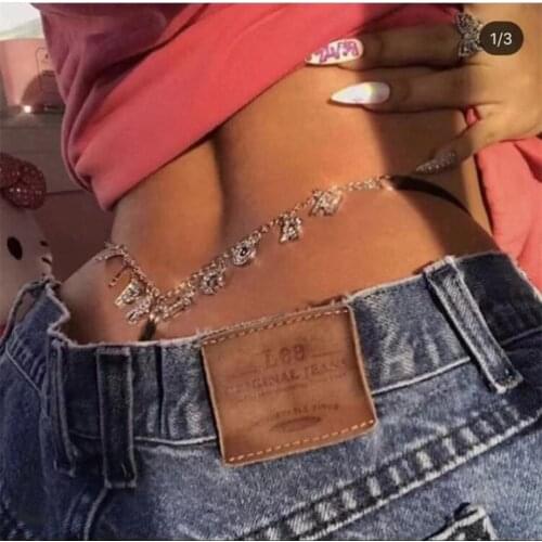 2021 womens fashion handmade metal letter pendant waist chain 12 constellation waist belly chain sexy Rhinestone Belly Chain