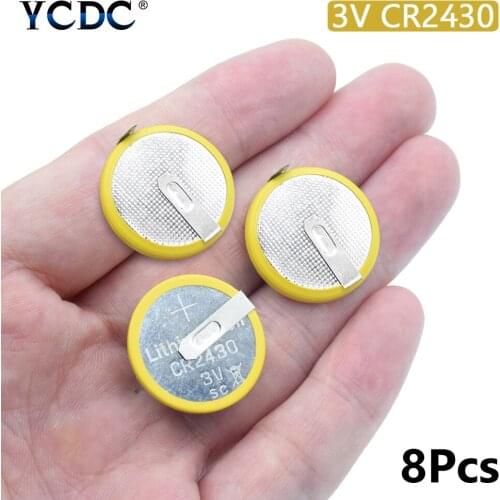 8Pcs/lot button Battery CR2430 3V 2 Tabs Coin Cell For Main Board Toy Electronic Scale With Soldered 2 Tabs