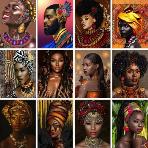 Huacan 5d Diamond Painting African Woman Full Square Diamond Embroidery Sets Mosaic Girl Portrait Modular Pictures