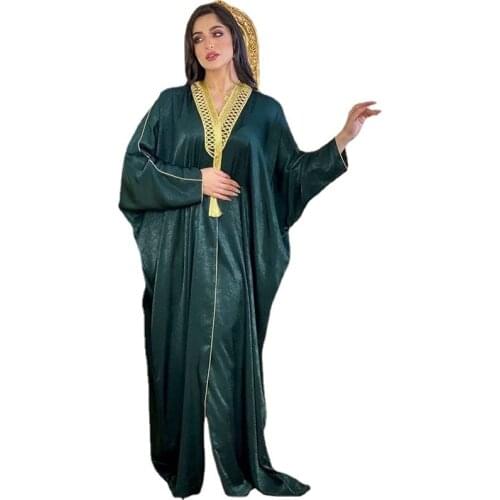 Arabian Dubai Muslim Turkish Bat Sleeve Robe Cardigan Abaya Long Muslim Womens Boho Style Moroccan Caftan Islamic Robe Dress