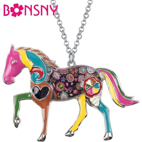 Bonsny Statement Metal Alloy Animal Horse Choker Necklace Chain Collar Bulldog Pendant 2016 Fashion New Enamel Jewelry Women