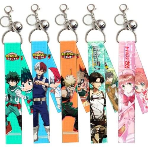 Anime Attack On Titan My Hero Academia Lanyard Hanging Keychain Keyring Ribbon Streamer Bags Pendant Key Ring Conan Key Chain