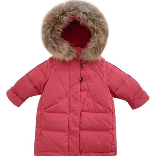 Kids Cothing Warm Padding Jacket For Girl Long Winter Thicken Parka With Fur Hood Children Outerwear Coats2 3 4 5 6 7 8 Year old