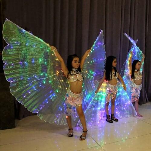 Girls Colored LED Light Belly Dance Wings Butterfly Costume for Kids Oriental Indian Bellydance Performance Dancing Accessories