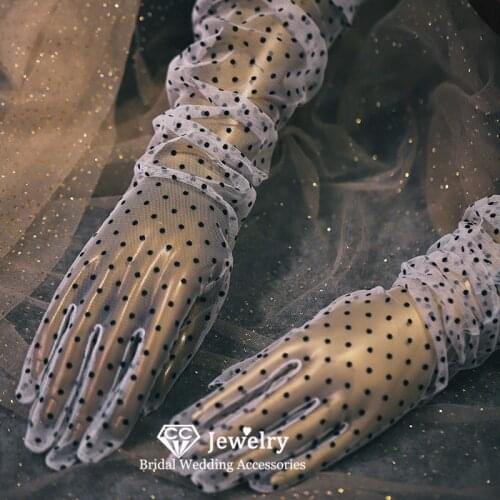 CC Long Gloves Wedding Accessories for Women Engagement Jewelry Dot Stretchy Sheer Finger Gants Translucent Gauze Black AN180