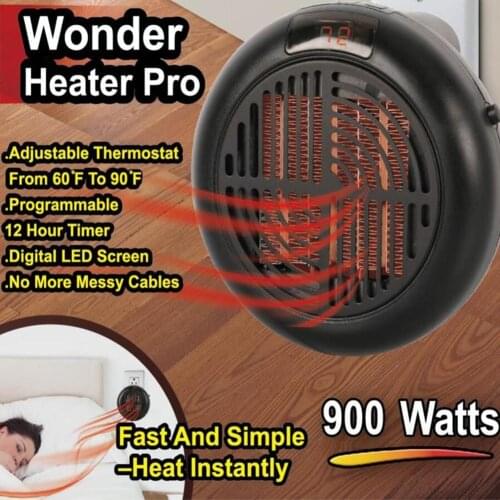 900W Electric Wall Heater Mini Portable Plug-in Personal Space Warmer For Indoor Heating Camping Any Place Adjustable Thermostat