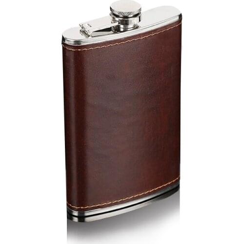 7oz Pocket Hip Flask Stainless Steel Travel Whiskey Flagon Portable Outdoor Alcohol Flask Leather Surface Mini Wine Bottle