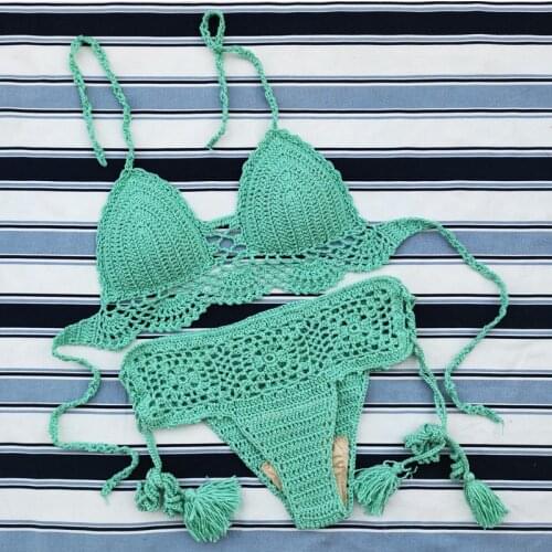 Handmade Crochet Push up Bikini Set Sexy Women Swimwear Crop Top Beach Swimsuit Suit