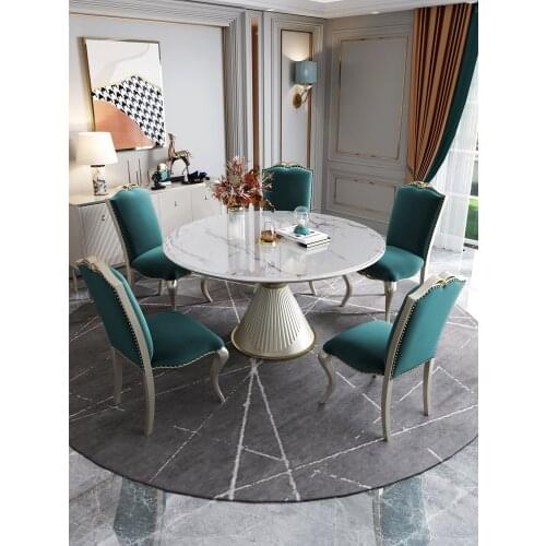 Round dining table chairs marble household solid wood combination luxury restaurant