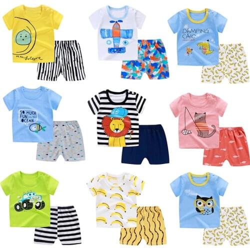 Summer Childrens T-shirt Short Sleeve Set for Boys and Girls with Cartoon Letter Image Shorts Cotton Breathable Kids Clothing