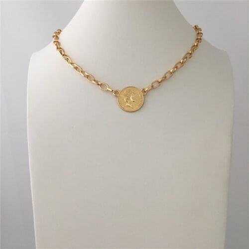 TRENDY GOLD COLOR PLATING COIN PENDANT NECKLACE FOR WOMEN GIRL