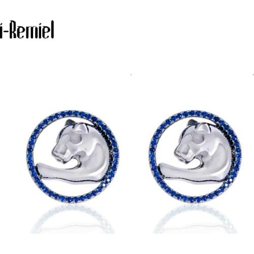 Fashion Boutique Cufflinks Mens Luxury Hollow Leopard Animal Cool Cufflink Zircon Cuff Links Blue Buttons Jewelry Gifts for Men