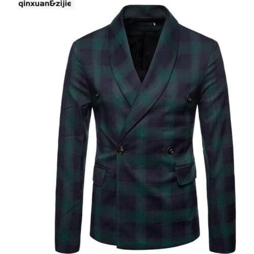 2021 Spring and Autumn New Plaid Suit Jacket Casual Slim Fit Double Breasted Blazers for Men Blazer Homme Plus Size Quality