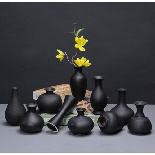 Tabletop Vase Ceramic Black Dried Flower Vases Fresh Hydroponic Flower Jardiniere for Home Decor Small Teahouse Ornaments