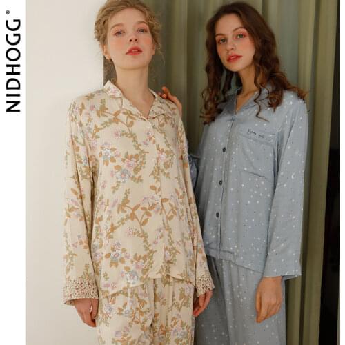 2021 Spring Elegant Satin Printed Pajamas Women Viscose Long Sleeve Pijamas 2 Piece Sleepwear Luxury Lounge Wear Soft Loungewear