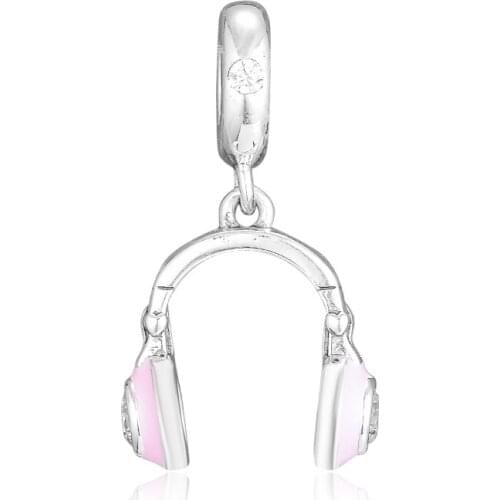 Fits Pandora Bracelet Charms 925 Pink Headphones Dangle Pendant S925 Sterling Silver Beads DIY Jewelry Making Kralen Bijoux