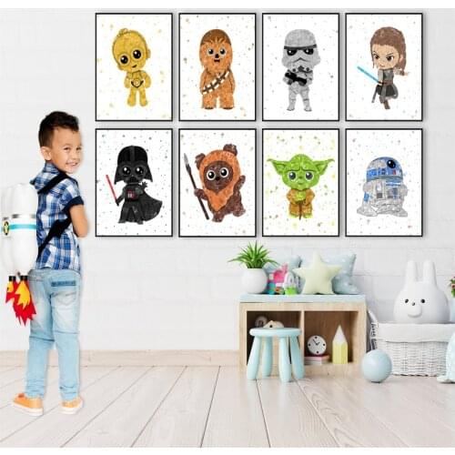 Disney Star Wars Watercolor Catoon Poster Movie Darth Vader Canvas Painting Print Mural Wall Art Picture Nursery Kids Room Decor